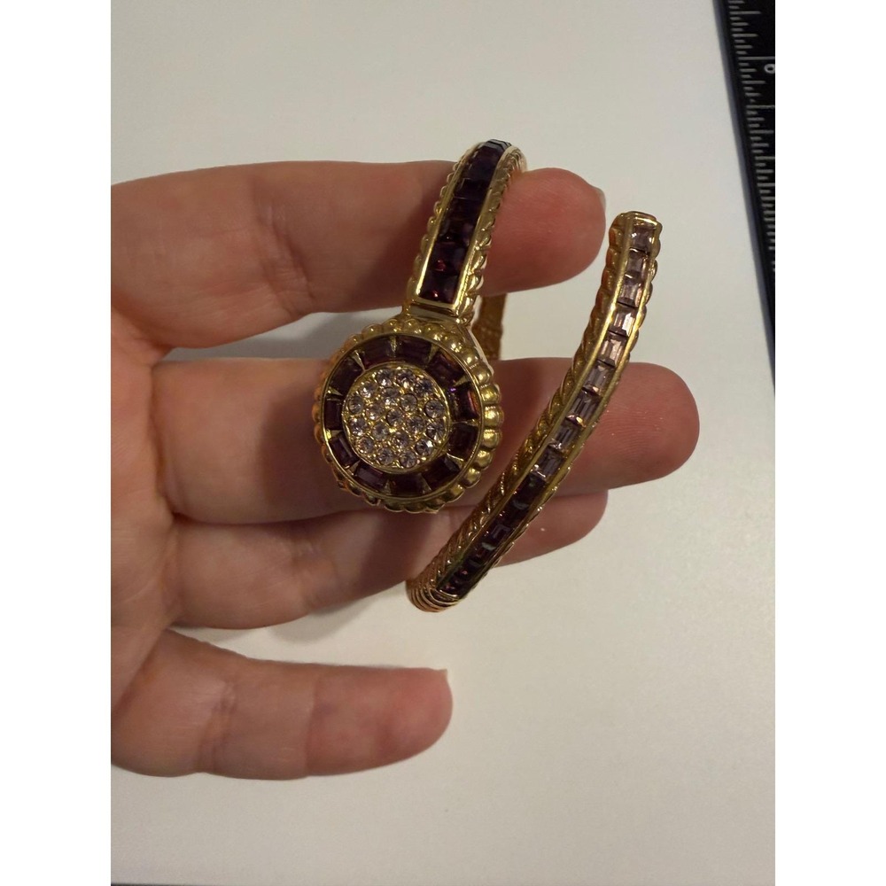 Cenere 2066 18k Gold Plated Hidden Face Bangle Watch Purple Crystals Vintage